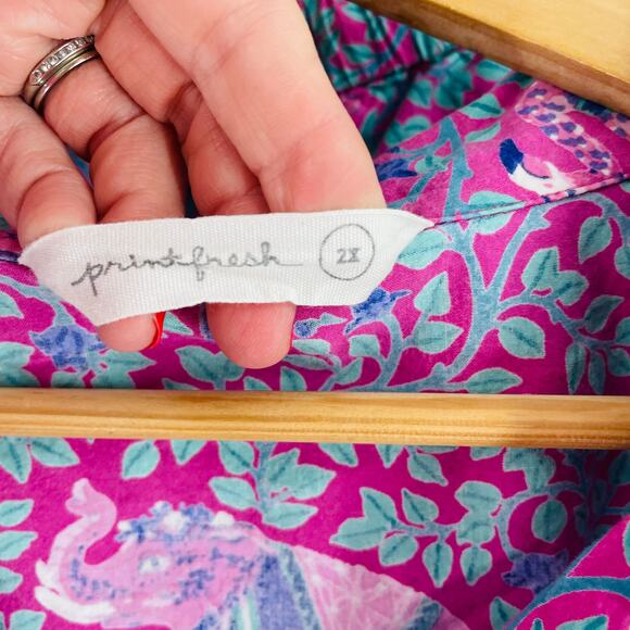 Anthropologie Printfresh Pink Flamingo Pajama Set Cotton Short Sleeves Size 2X - Picture 4 of 9